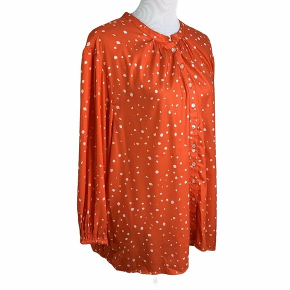 Tendency Red Long Sleeve Relaxed Fit Button Up Top - Picture 4 of 10